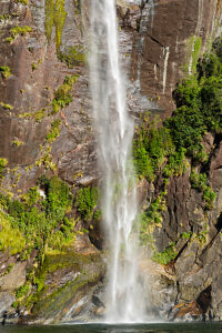 Waterfall at Milford Sound, Fiordland National Park, South Island, Southland, New Zealand