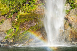 Waterfall at Milford Sound, Fiordland National Park, South Island, Southland, New Zealand