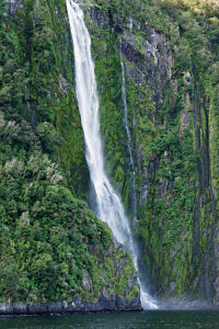 Waterfall at Milford Sound, Fiordland National Park, South Island, Southland, New Zealand