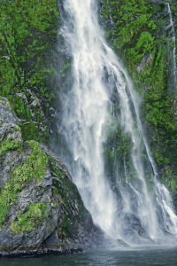 Waterfall at Milford Sound, Fiordland National Park, South Island, Southland, New Zealand