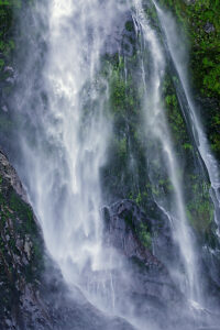 Waterfall at Milford Sound, Fiordland National Park, South Island, Southland, New Zealand