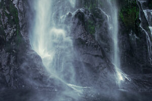 Waterfall at Milford Sound, Fiordland National Park, South Island, Southland, New Zealand