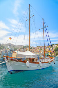 View of Gialos Harbour, Gialos, Symi Island, Dodecanese Islands, Greece