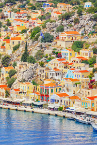 View of Gialos Harbour, Gialos, Symi Island, Dodecanese Islands, Greece