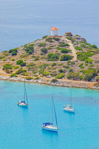 Panormitis bay, high angle view, Panormitis, Symi Island, Dodecanese Islands, Greece
