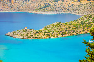 Panormitis bay, high angle view, Panormitis, Symi Island, Dodecanese Islands, Greece