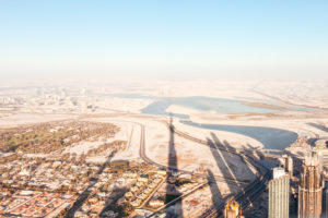 Dubai sunset with shadow of Burj Khalifa