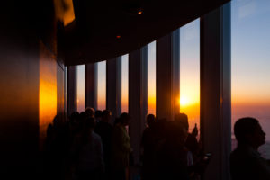 Dubai, Burj Khalifa observation deck at sunset