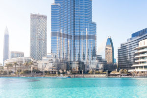 Dubai, Burj Khalifa ground detail with fountain 