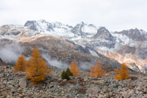 The morning fog clears up on the Albula Pass and gives a clear view of the mountains around Bergün, Grisons Canton, Switzerland The morning fog clears up on the Albula Pass and gives a clear view of the mountains around Bergün, Grisons Canton, Switzerland