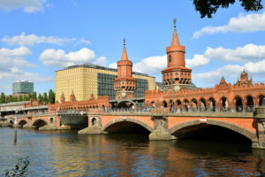 Germany, Berlin, Kreuzberg district, Oberbaumbrücke (Oberbaum Bridge) over Spree River that links Kreuzberg and Friedrichshain districts Germany, Berlin, Kreuzberg district, Oberbaumbrücke (Oberbaum Bridge) over Spree River that links Kreuzberg and Friedrichshain districts