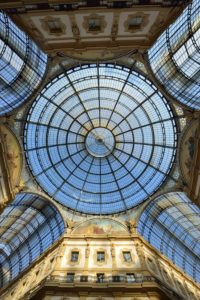Italy, Lombardy, Milan, Vittorio Emmanuel II Gallery, shopping arcade built on the 19th century by Giuseppe Mengoni, the glass roof Italy, Lombardy, Milan, Vittorio Emmanuel II Gallery, shopping arcade built on the 19th century by Giuseppe Mengoni, the glass roof