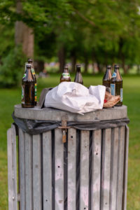 Garbage in the park, trash can Garbage in the park, trash can