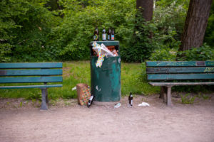 Garbage in the park, trash can Garbage in the park, trash can