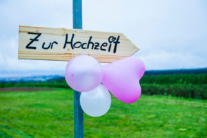 Hochzeit, Wegweiser, Holz, Wiese, Luftballon, Hochzeit, Wegweiser, Holz, Wiese, Luftballon,