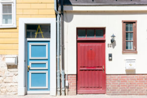 House facade, front door, window, half-timbered house, Wolfenbüttel, Lower Saxony, Germany, Europe