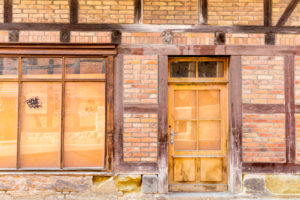 House facade, front door, window, half-timbered house, Wolfenbüttel, Lower Saxony, Germany, Europe