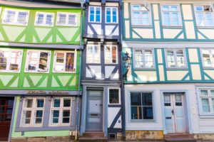 House facade, front door, window, half-timbered house, Wolfenbüttel, Lower Saxony, Germany, Europe