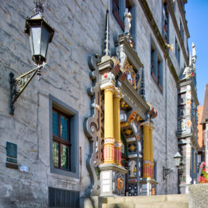 Hausfassade, Rathaus, Weserrenaissance, Schauseite, Altstadt, Hann. Münden, Niedersachsen, Deutschland, Europa Hausfassade, Rathaus, Weserrenaissance, Schauseite, Altstadt, Hann. Münden, Niedersachsen, Deutschland, Europa