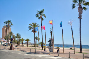 Santiago the Apostola, Statue, Playa de Colon, Paseo Maritimo, Santiago de Ribera, Mar Menor, autonomous region of Murcia, Spain,