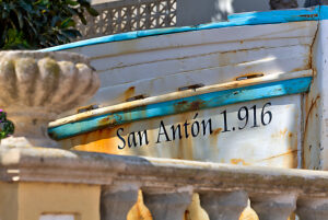 San Anton, 1916, boat hull, old weathered, still life, Santiago de Ribera, Mar Menor, autonomous region of Murcia, Spain,