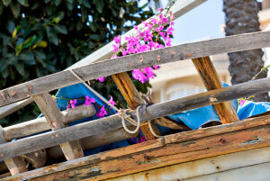 San Anton, 1916, boat wall, flowers, still life, Santiago de Ribera, Mar Menor, autonomous region of Murcia, Spain,