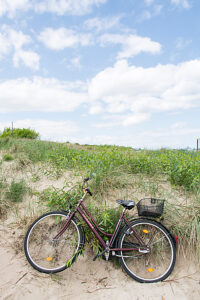 Germany, Mecklenburg-Western Pomerania, Usedom Island, beach, dune, parked bicycle Germany, Mecklenburg-Western Pomerania, Usedom Island, beach, dune, parked bicycle