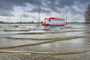 Storm surge on the landing pier of Elbe ferry Zollenspieker-Hoopte in Kirchwerder, Hamburg, Germany, Europe Storm surge on the landing pier of Elbe ferry Zollenspieker-Hoopte in Kirchwerder, Hamburg, Germany, Europe