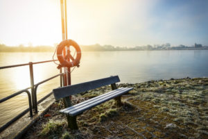Bench covered with hoarfrost at the ferry dock on the Elbe in Kirchwerder, Vier- und Marschlande, Hamburg, Germany, Europe Bench covered with hoarfrost at the ferry dock on the Elbe in Kirchwerder, Vier- und Marschlande, Hamburg, Germany, Europe