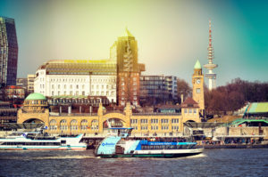 Landing stages at the Hamburg harbour, Germany, Europe Landing stages at the Hamburg harbour, Germany, Europe