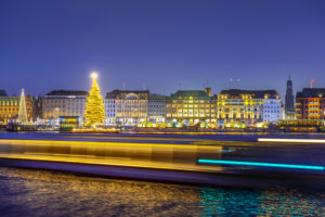 Germany, Hamburg, Neustadt, Alstertanne on the Binnenalster at Christmas time Germany, Hamburg, Neustadt, Alstertanne on the Binnenalster at Christmas time