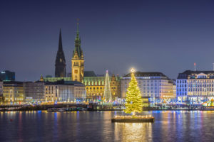 Germany, Hamburg, Neustadt, Alstertanne on the Binnenalster during Christmas time Germany, Hamburg, Neustadt, Alstertanne on the Binnenalster during Christmas time