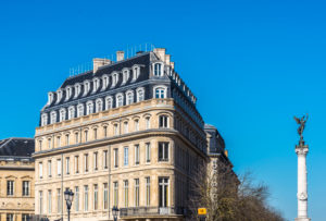 France, New Aquitaine, Bordeaux, building in the allees de Tourny and foutain of the Girondins (UNESCO World Heritage)