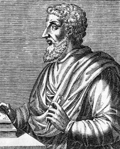 Portrait of Roman polymath Marcus Terentius Varro (116-27 BC). Engraving by Andre Thevet, 1584. Varro was aware of the existence of microorganisms, describing them as small creatures invisible to the eye, which fill the air, are breathed in, and cause dangerous diseases in the human body.