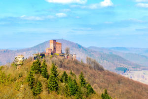 The castle Trifels over the village Annweiler in the palatine forest The castle Trifels over the village Annweiler in the palatine forest