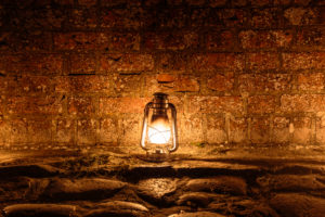 oil lamp on the bridge of the Hammershus castle ruin (13th century) during a lighting exercise, Europe, Denmark, Bornholm, oil lamp on the bridge of the Hammershus castle ruin (13th century) during a lighting exercise, Europe, Denmark, Bornholm,