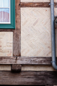 Europe, Germany, Saxony-Anhalt, Quedlinburg. Zigzagged brick infill of a typical half-timbered house in the old town. Europe, Germany, Saxony-Anhalt, Quedlinburg. Zigzagged brick infill of a typical half-timbered house in the old town.