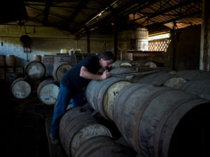 Habitation la Favorite, rum distillery, Franck Dormoy in the rum cellar, distillation with steam engine same as 100 years ago Habitation la Favorite, rum distillery, Franck Dormoy in the rum cellar, distillation with steam engine same as 100 years ago