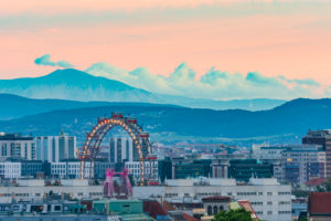 Wien / Vienna, Ferris Wheel in Prater, mountain Schneeberg in 00. overview, Vienna, Austria Wien / Vienna, Ferris Wheel in Prater, mountain Schneeberg in 00. overview, Vienna, Austria