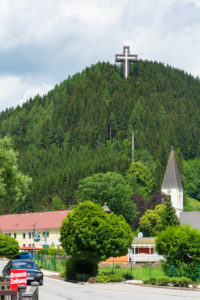 Sankt Barbara im Mürztal, village Veitsch, church St. Vitus, Pilgerkreuz at Veitscher Ölberg (Veitsch Mount of Olives Pilgrims Cross) in Hochsteiermark, Steiermark / Styria, Austria Sankt Barbara im Mürztal, village Veitsch, church St. Vitus, Pilgerkreuz at Veitscher Ölberg (Veitsch Mount of Olives Pilgrims Cross) in Hochsteiermark, Steiermark / Styria, Austria