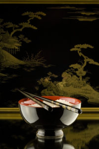 Rice bowl with rice and chopsticks, Rice bowl with rice and chopsticks,