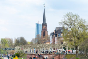 Germany, Hesse, Frankfurt, view to the Dreikönigskirche and the ECB. Germany, Hesse, Frankfurt, view to the Dreikönigskirche and the ECB.
