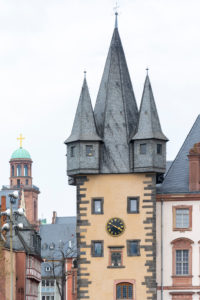 Germany, Hesse, Frankfurt, the pension tower a late Gothic gate tower of the former city fortifications. Part of the Saalhof. Germany, Hesse, Frankfurt, the pension tower a late Gothic gate tower of the former city fortifications. Part of the Saalhof.