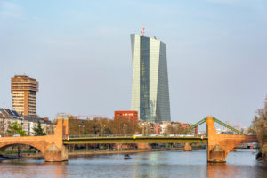 Germany, Hesse, Frankfurt, the Old Bridge with the ECB skyscraper in the background. Germany, Hesse, Frankfurt, the Old Bridge with the ECB skyscraper in the background.