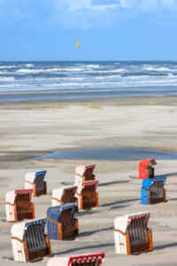 Germany, Lower Saxony, East Frisia, Juist, the beach with beach chairs. Germany, Lower Saxony, East Frisia, Juist, the beach with beach chairs.