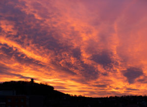 Germany, Baden-Wuerttemberg, Karlsruhe, sunrise behind the Karlsruhe mountain, the Turmberg. Germany, Baden-Wuerttemberg, Karlsruhe, sunrise behind the Karlsruhe mountain, the Turmberg.