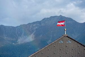 Austria, Serfaus-Fiss-Ladis, Austrian flag. Austria, Serfaus-Fiss-Ladis, Austrian flag.