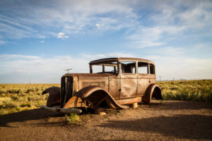 Vintage Car, Painted Desert, Historic Route 66, Arizona, USA Vintage Car, Painted Desert, Historic Route 66, Arizona, USA