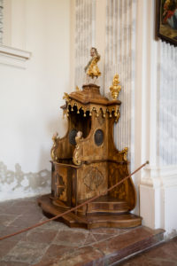 Raitenhaslach Monastery, interior view of the church, confessional Raitenhaslach Monastery, interior view of the church, confessional