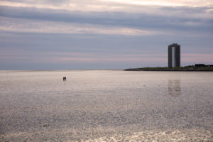 Büsum, North Sea, beach, high-rise, evening Büsum, North Sea, beach, high-rise, evening
